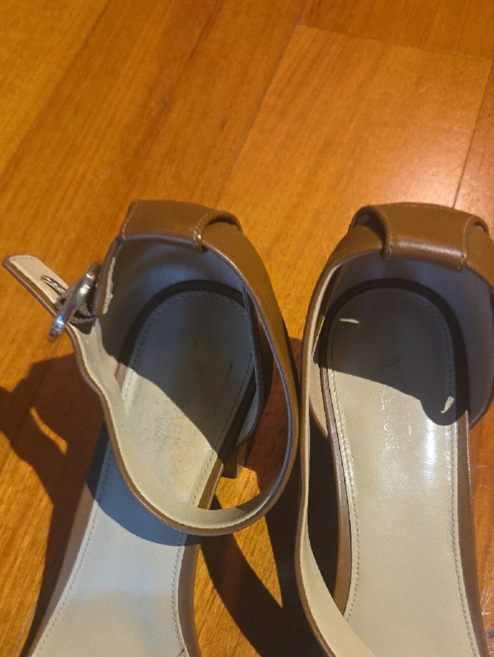 MICHAEL Michael Kors Tan Brown Ankle-Strap Block Heel Sandals